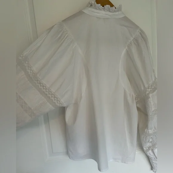 Anthropologie Love The Label Puff-Sleeved Lace Buttondown - Picture 5 of 15